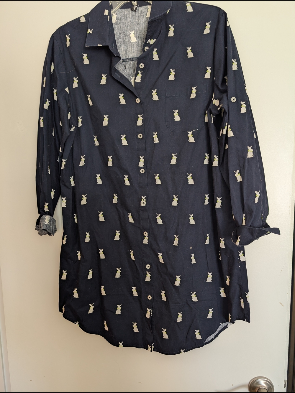 Navy Bunny Print Mini Shirt Dress